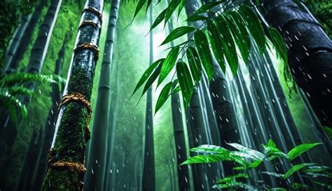 Bamboo Forest In The Rain Landscape Bamboo Leaves Green Nature