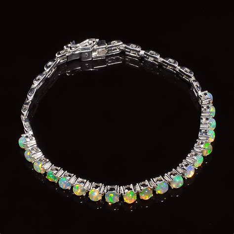 925 Sterling Silver Natural Opal Round Shape Tennis Bracelet Etsy