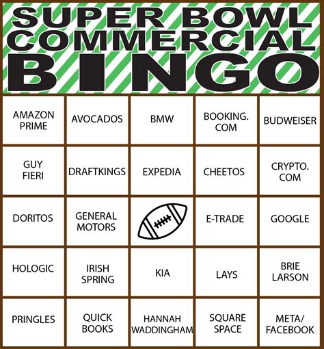 Free Printable Super Bowl Commercial Bingo Super Bowl Commercials