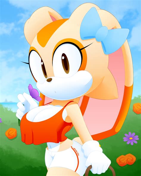 Slickehedge Cream The Rabbit Sega Sonic Series 1girl Breasts Female Focus Field Flower