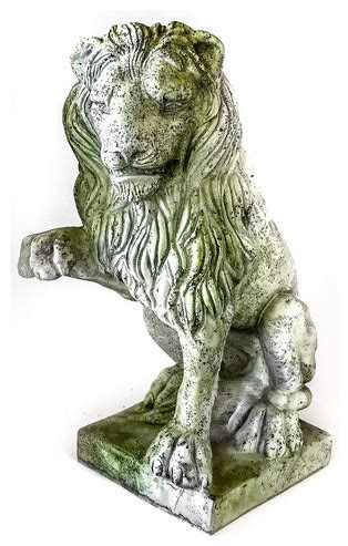 9h x 3.5w x 6d black base: Lion Right Paw Up Garden Animal Statue - Traditional ...