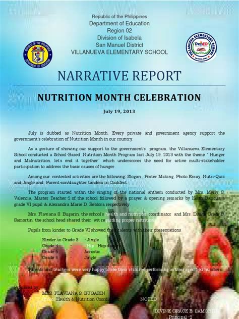 Narrative Report On Nutrition Month Learning Schools