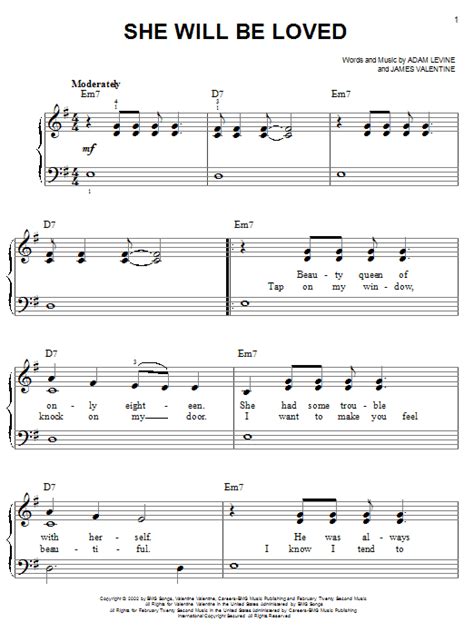 Ask her if she wants to stay awhile. She Will Be Loved Sheet Music | Maroon 5 | Easy Piano