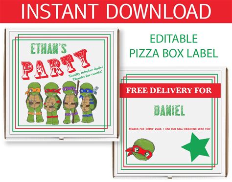 Teenage Mutant Ninja Turtles Pizza Box Label INSTANT Etsy