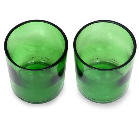 Handmade Recycled Green Juice Glasses Pair Forest Green Novica
