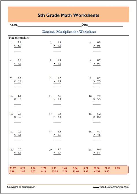 Multiply decimals column multiplication with extra space to solve problems multiply a decimal (up to hundredths) by a. Printable Decimals Multiplication Worksheets - EduMonitor