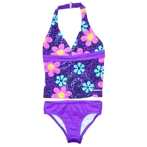 Speedo Girls 5 14 Purple Blast Halter Tankini Two Piece Swimsuit