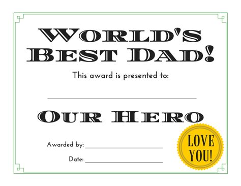 Best Dad Certificate Free Printable It Shows A Ladybug And Orange Flowers