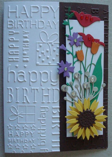 G055 Hand Made Birthday Card Using Happy Birthday Embossing Folder
