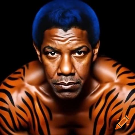 Muscular Man Resembling Denzel Washington With Tiger Style Makeup And