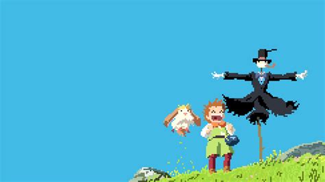 Howls Moving Castle Studio Ghibli Pixels Pixel Art 1080p Wallpaper