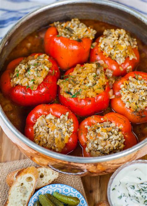 Easy Meat Rice Stuffed Peppers Video Recipe Stuffed Peppers