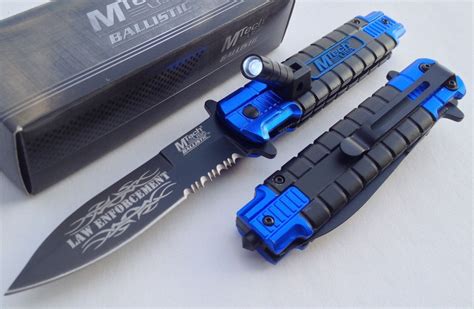 8 Mtech Usa Police Rescue Blue Tactical Led Flashlight Pocket Knife