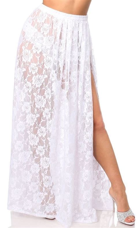 White Long Lace Skirt With High Slit Store