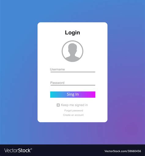 Member Login Form Interface For Web Page Site Vector Image