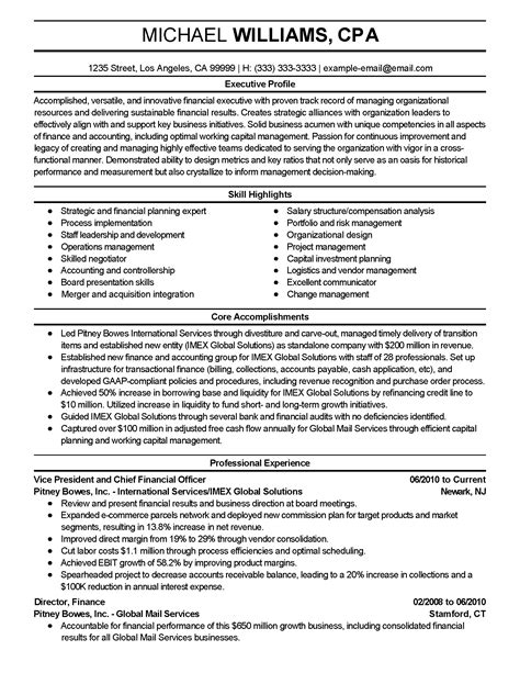 Resume Format For Financial Executive Senior Financial Executive Resume