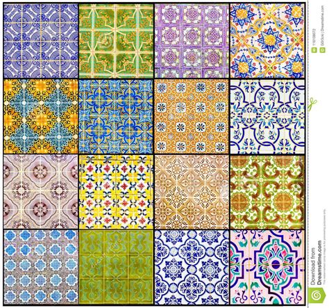 Portuguese Glazed Tiles Collage Beautiful Old Azulejos Portugal
