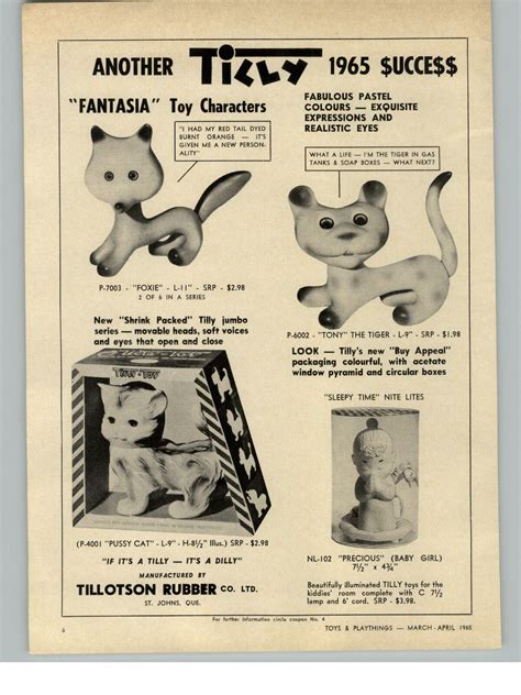 1965 PAPER AD Tilly Tillotson Rubber Toy Co Foxie Tony The Tiger Pussy Cat EBay