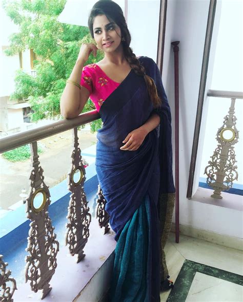 Serial Actress Shivani Narayanan Beautiful In Blue Saree Stills