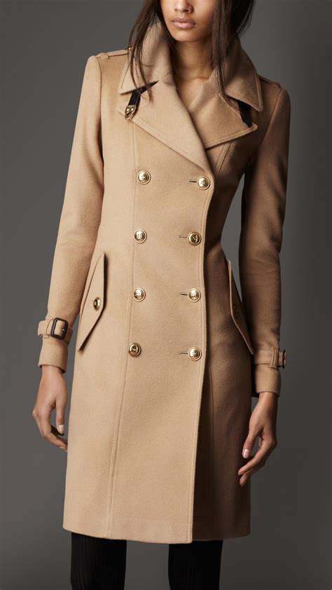 Lyst Burberry Leather Detail Wool Cashmere Coat In Natural