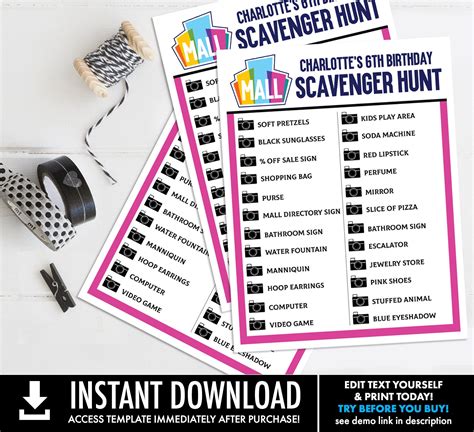 Mall Scavenger Hunt List Page Mall Madness Scavenger List Etsy