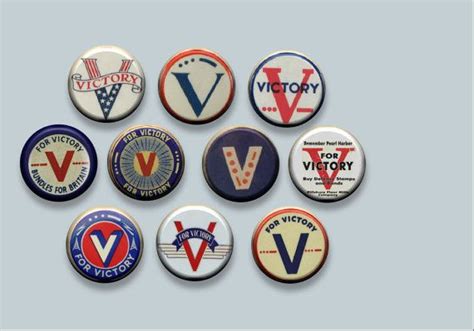 V For Victory Wwii World War 2 Effort Symbol 10 Pinback 1 Buttons