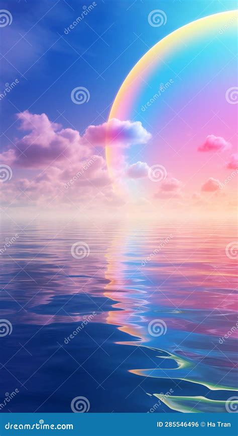 Rainbow Over The Sea With Reflection In Water Stock Illustration