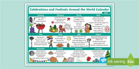 Celebrations And Festivals Around The World 2022 Calendar