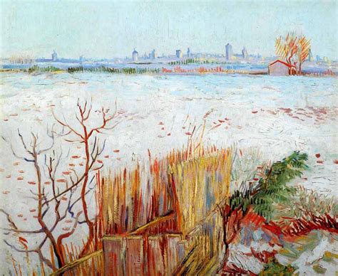 Vincent Van Gogh - Post Impressionism - Arles - Paysage neigeux avec Arles en arrière-plan ...