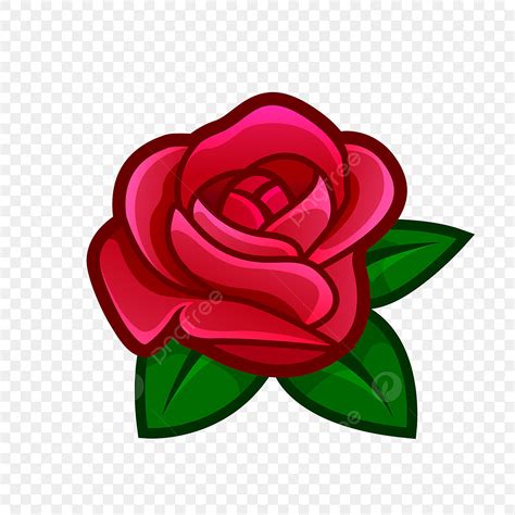 Cartoon Red Rose Flower With Green Leaves Isolated Vector PNG Vector