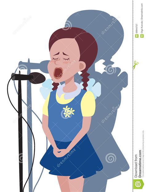 Cute Cartoon Girl Singing Vector Illustration