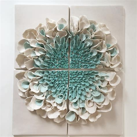 Ceramic Flower Wall Decor Porcelain Blossom Tile White Etsy Ceramic