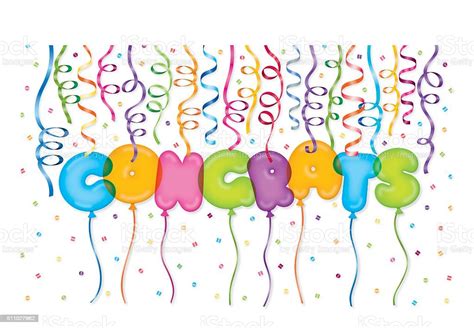 Congratulations Achievement Celebration Balloon Confetti Ribbon Stock