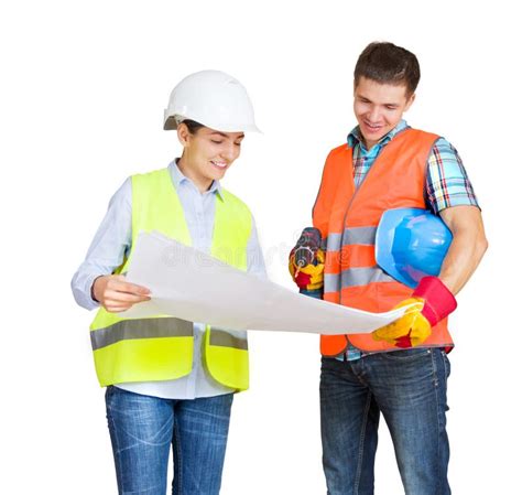 Foreman And Engineer With Blueprints Stock Image Image Of Industrial