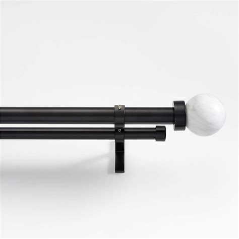 Black 1 Double Curtain Rod And Large Marble Round End Cap Finials Set 120 170 Crate And Barrel