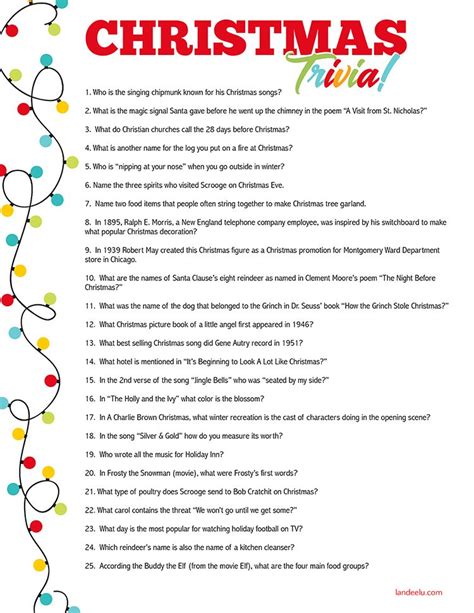 Christmas Trivia Game Perfect For Christmas Parties Printable Fun