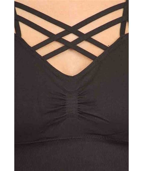 criss cross strap activewear fashion sports bra caged lounge bralette with ruched detail black