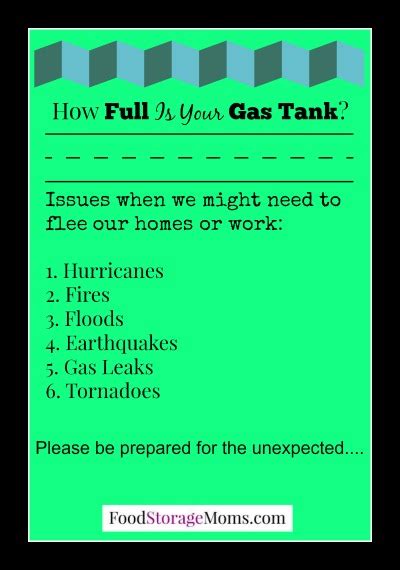 Always Keep Your Gas Tank Half Full Food Storage Moms