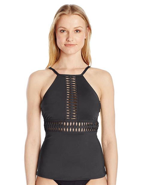 kenneth cole new york women s high neck tankini swimsuit top black ebay