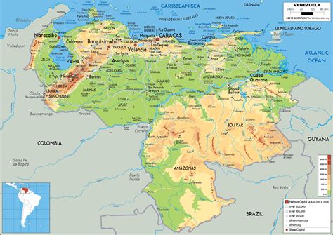 Detailed map of venezuela and neighboring countries. Venezuela Map (Physical) - Worldometer