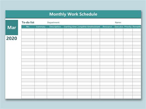 Free Monthly Employee Work Schedule Template Emailjes