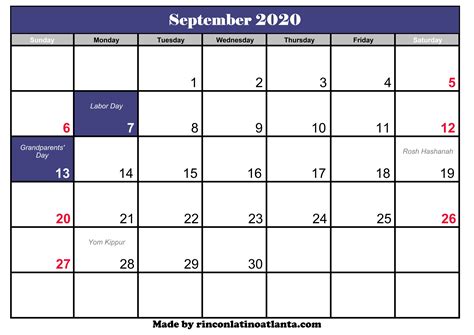 September 2020 Calendar With Holidays Calendar Template Printable