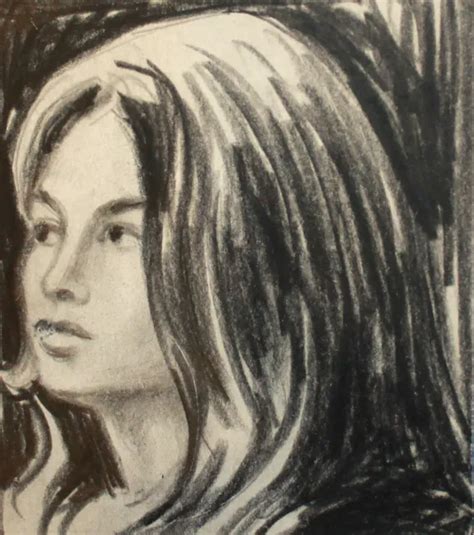 Vintage Pencil Painting Impressionist Girl Portrait Picclick