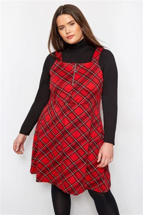 Red Tartan Pinafore Dress Plus Size 16 To 40 Yours Clothing
