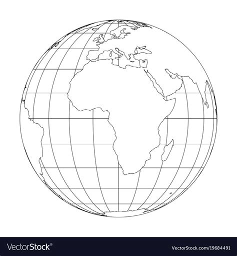 Outline Earth Globe With Map Of World Focused Vector Image