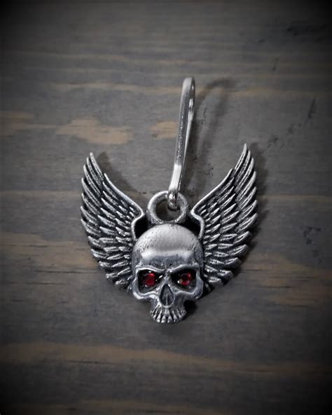 BZP DIAMOND EDITION Skull With Wings Zipper Pull Brass Pole Motorcycle Accessories