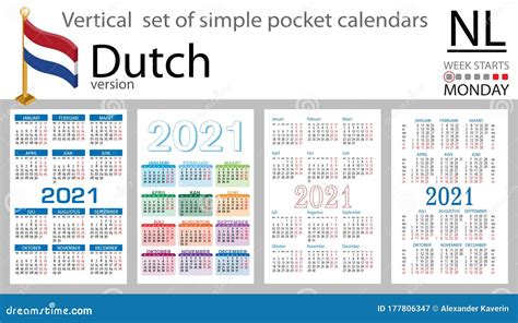 Dutch Vertical Pocket Calendar For 2021 Stock Vector Illustration Of