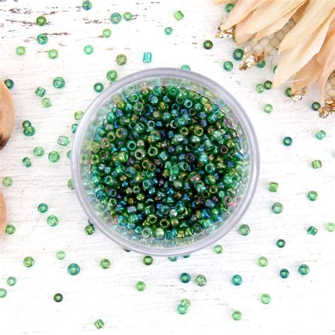Emerald Green Glass Seed Beads Size 12 Round —