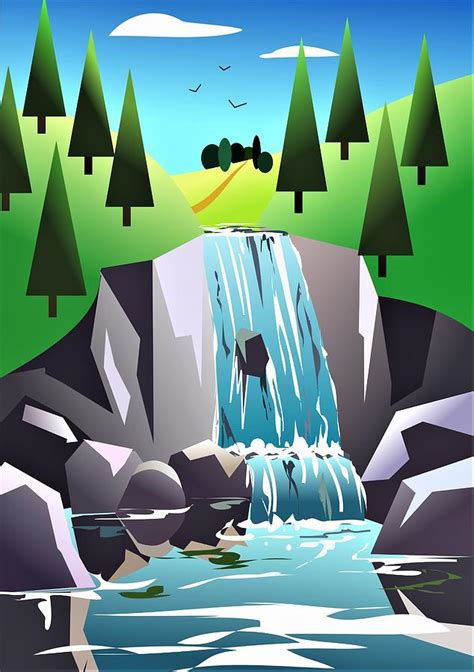 Waterfall Digital Art By Fatline Graphic Art Fine Art America