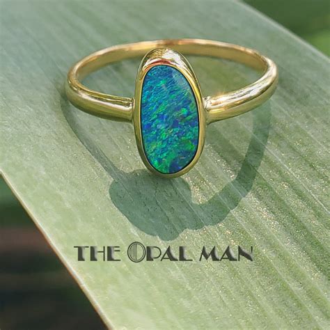 14k Yellow Gold Ring With One Greenish Blue Australian Opal Doublet